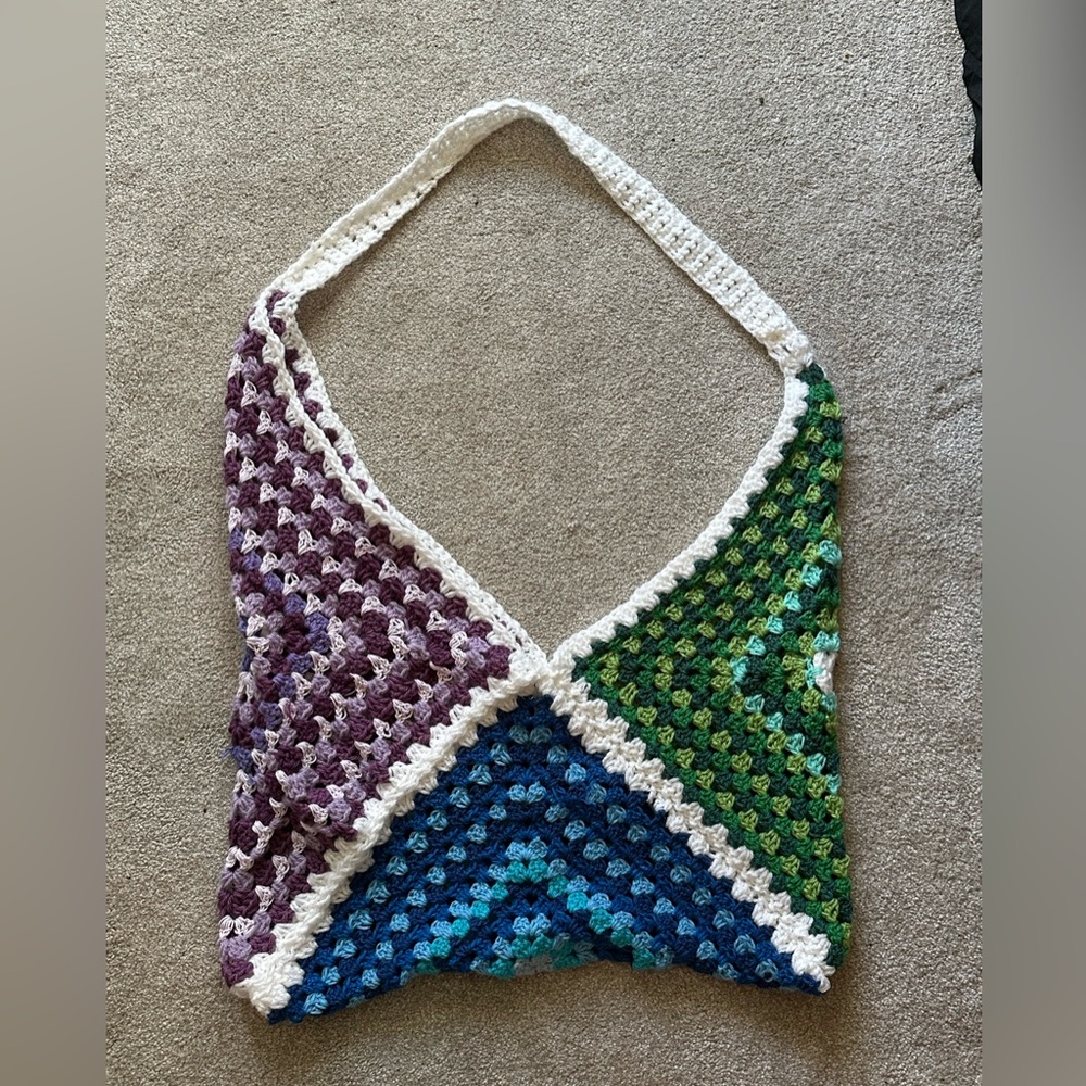 handmade huge crocheted multicolored crossbody bag